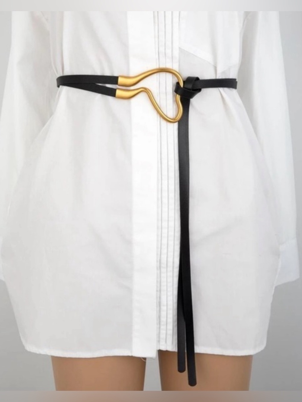 Black Faux Leather Horseshoe Belt Gold Buckle Wrap Waist Belt